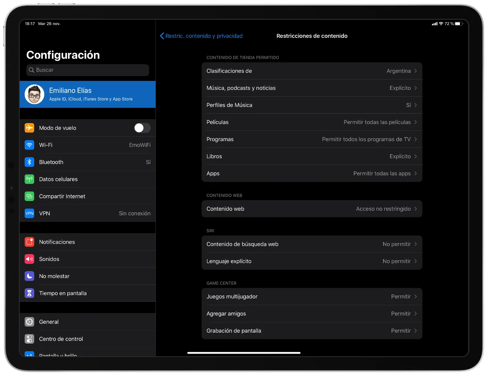 Restricciones de contenido y privacidad